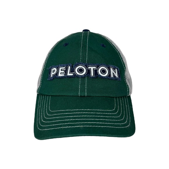 Peloton Green Navy Trucker Hat Adjustable Logo Spellout Mesh Spin Athleisure - Picture 1 of 7